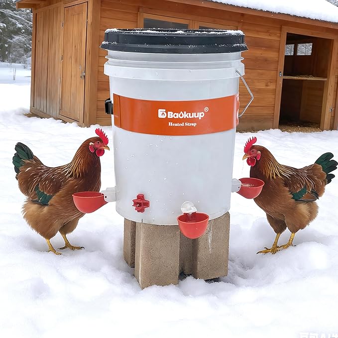 30 Inch Thermostatical Chicken Water Bucket Belt Heater, Silicone Chicken Waterer Heat Strap with 6.6 Ft Power Cord, Self-Regulating Poultry Water Heater Band for 2-5Gal Bucket Prevent Freezing