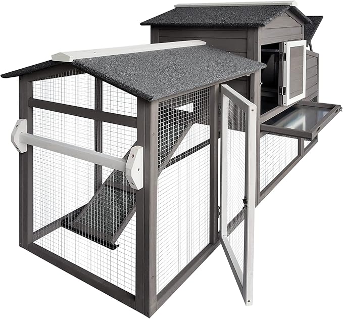 71" Chicken Coop Large Wooden Chicken Tractor - with Wheels Waterproof Outdoor Hen House Poultry Cage Back Yard Chicken Coops with Run, Laying Boxes and Secure Enclosure