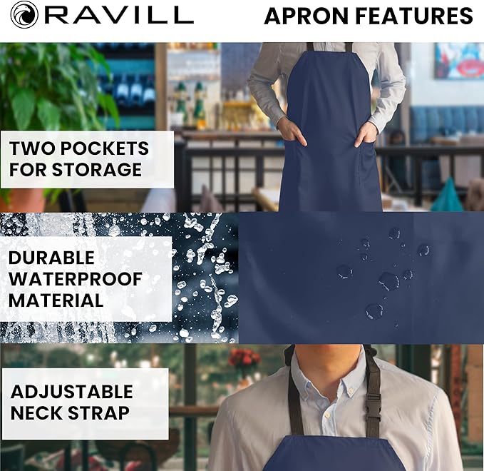 Waterproof Apron For Men and Women - 2 Pockets - 35" Long Multi Purpose Work Aprons for Dishwashing, Dog Grooming