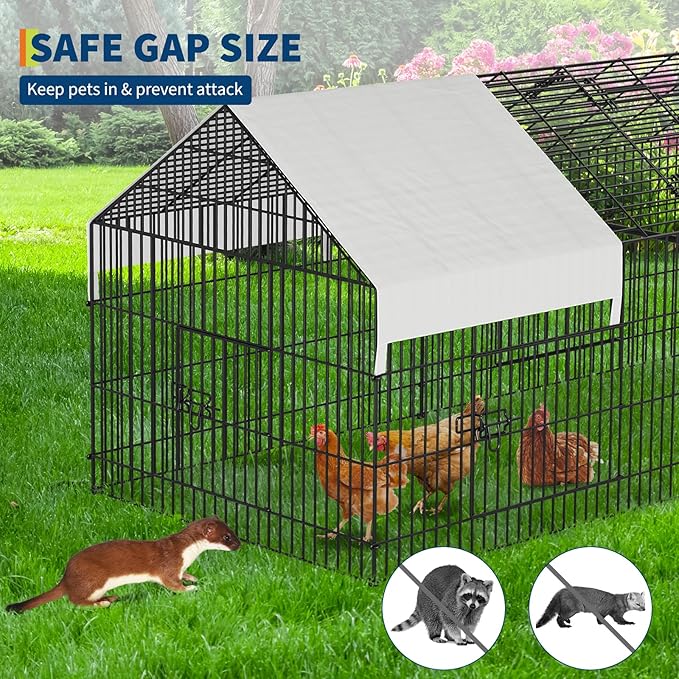 Large 130" Metal Chicken Coop Run with Waterproof Cover – Portable Outdoor Poultry Cage, Rabbit Hutch, Duck House, Pet Playpen – Easy Assembly, Secure Lock, 4-Door Design, All-Weather Enclosure