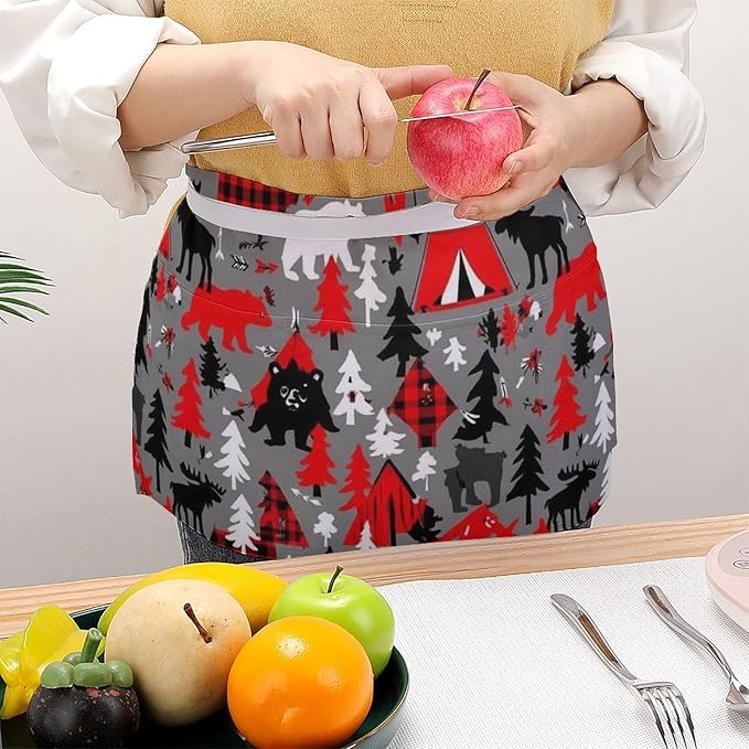 Half Apron with 3 Pockets Chef Cooking Kitchen Restaurant Aprons for Women Men