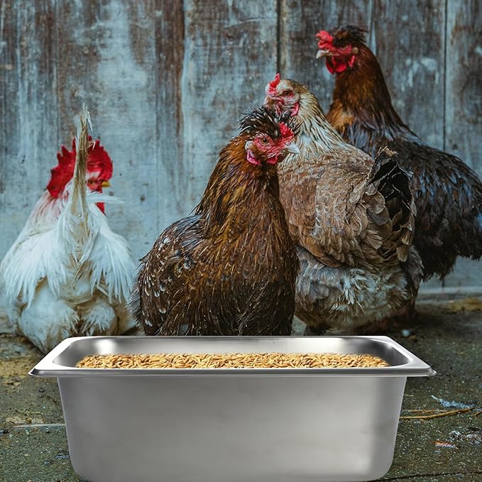 FlidRunest Heavy Duty Metal Chicken Feeder Trough, Durable Duck Water Feeder, Large Capacity Livestock Water Pan for Duck Pig Chick Deer, Easy to Clean