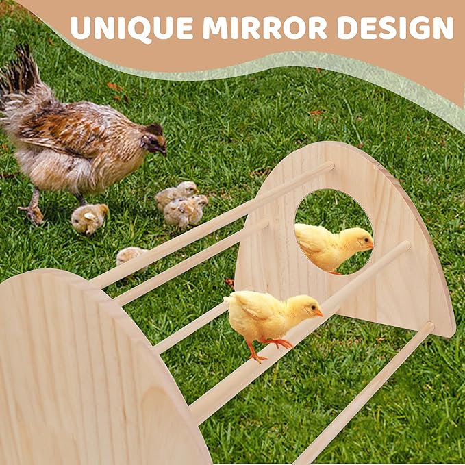 16 inches Extra Long Chicken Perch, Strong Wood Roosting Bar with Built-in Mirrors for Chicks Entertain, for Chick Jungle Gym at coop and brooder