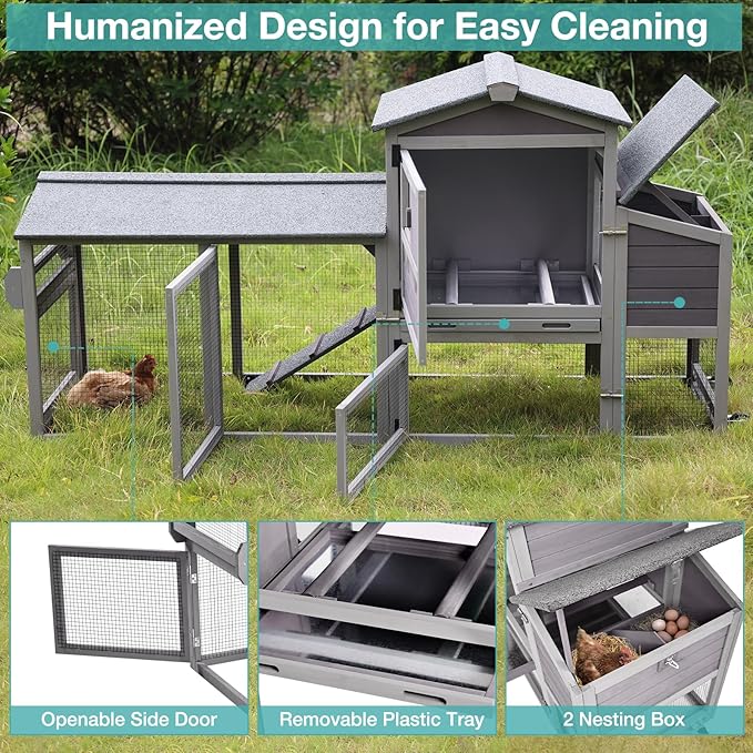 Chicken Coop, Mobile Chicken House with Wheels, Outdoor Hen House Poultry Cage with Nesting Box, Leakproof Pull Out Tray and UV-Resistant Roof (78.9" L x 26.6" W x 42.5" H)
