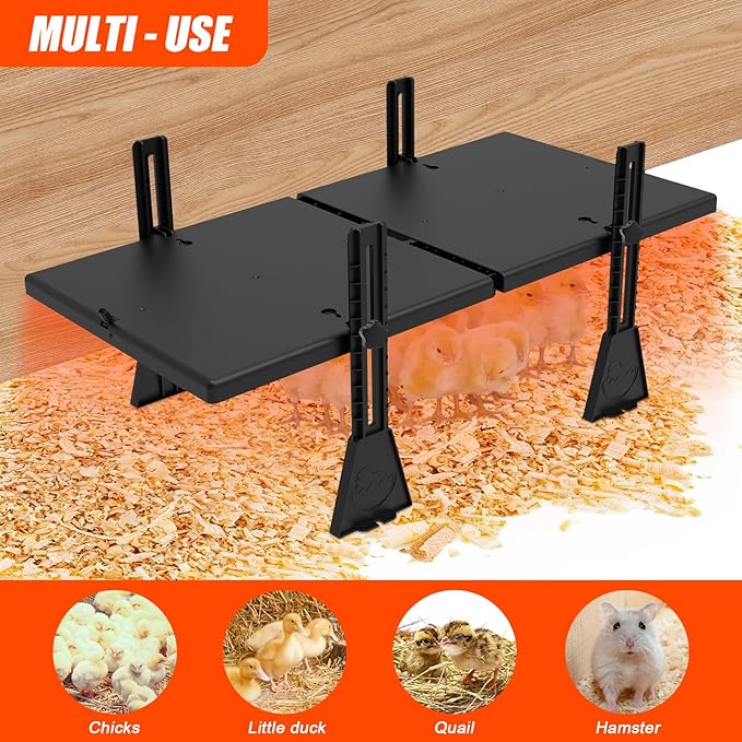 Large Brooder Heater for Chicks, 22.5" x 11.2" for up to 20 Chicks, Radiant Heat Waterproof Chick Brooder Heating Plate with Adjustable Height and Angle, 2 Heating Plate Brooder Chicks Warmer