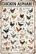 JOCASA Chicken Alphabet Vintage Metal Poster Farm Sign Decor-Retro Aluminum Metal Tin Sign for Home Wall Decor, Kitchen Farmhouse Country Farm Barn, Chicken Coop Outdoor Wall Signs Gift,12''x 8''