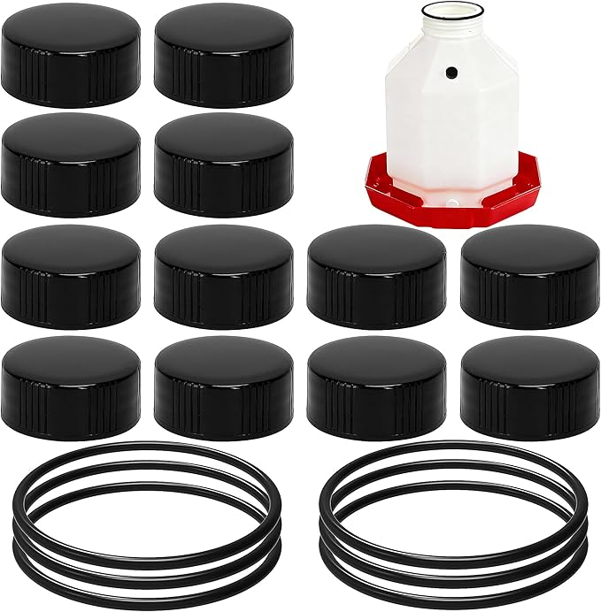 DECOHS 18 Pcs Poultry Fountain Renewal Waterer Parts, Chicken Waterer Replacement Parts Kit, Includes 12 Pcs Replacement Caps and 6 Pcs O Rings for 3/5/7 Gallon Poultry Waterers