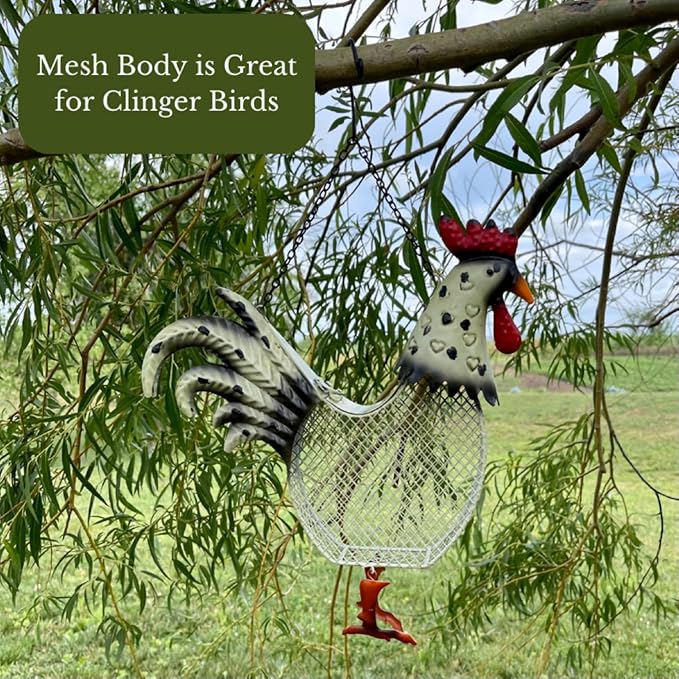 Gift Essentials Metal Mesh Bird Feeder, Rustic Rooster with Hanging Chain, Holds Approximately 5 Cups Bird Seed