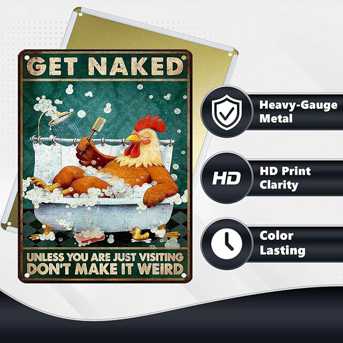 Funny Chicken Metal Signs Bathroom Decor Get Naked Unless You Are Just Visiting Tin Signs Vintage Rooster Metal Decor Rustic Wall Art For Home Coop Restroom Washroom Toilet 16 * 12 In