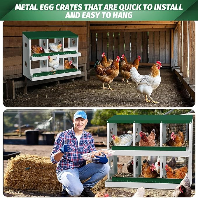 Chicken Nesting Box,6 Compartment Metal Poultry Nest Box Wall Mount, Metal Roll Away Eggs Laying Boxes, Easy Egg Collection, Easy Cleaning,10 Room Chicken Coop for Hens
