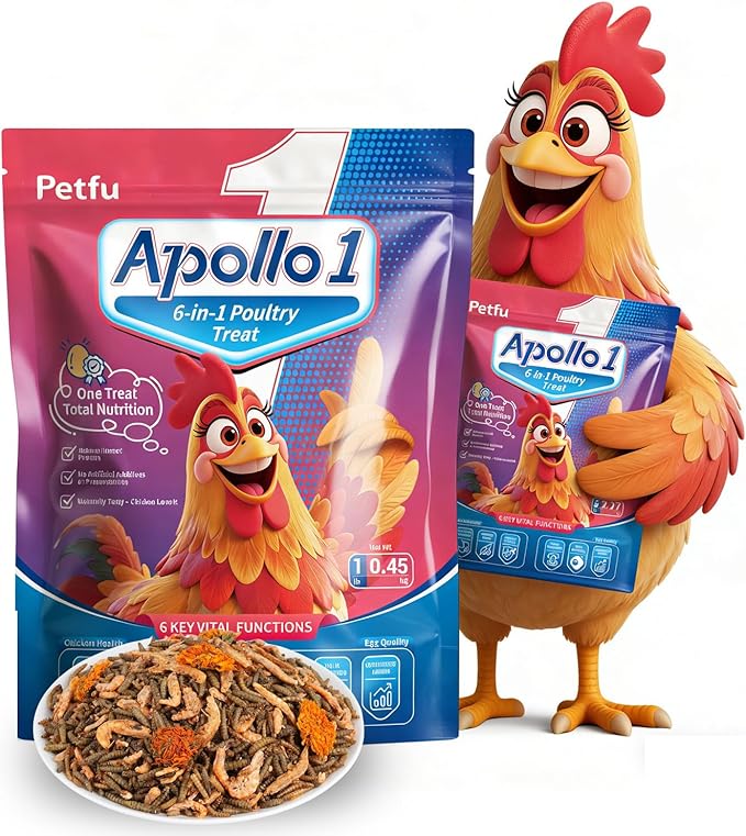 6-in-1 Poultry Treat Mix 1LBS High-Protein Mealworms, BSFL, Krill, Sunflower Seeds, Marigold Petals & Shells for Chickens & Ducks | Supports Strong Eggshells, Feather Health & Rich Yolks