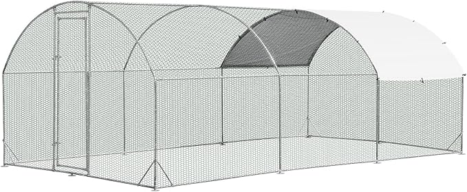 Giantex 19ft Metal Chicken Coop, Galvanized Walk-in Chicken Run with Waterproof PE Cover, Dome Shaped Poultry Cage Hen Run House Rabbits Habitat Cage for Backyard Farm Outdoor (19 x 9.2 ft, Dome)