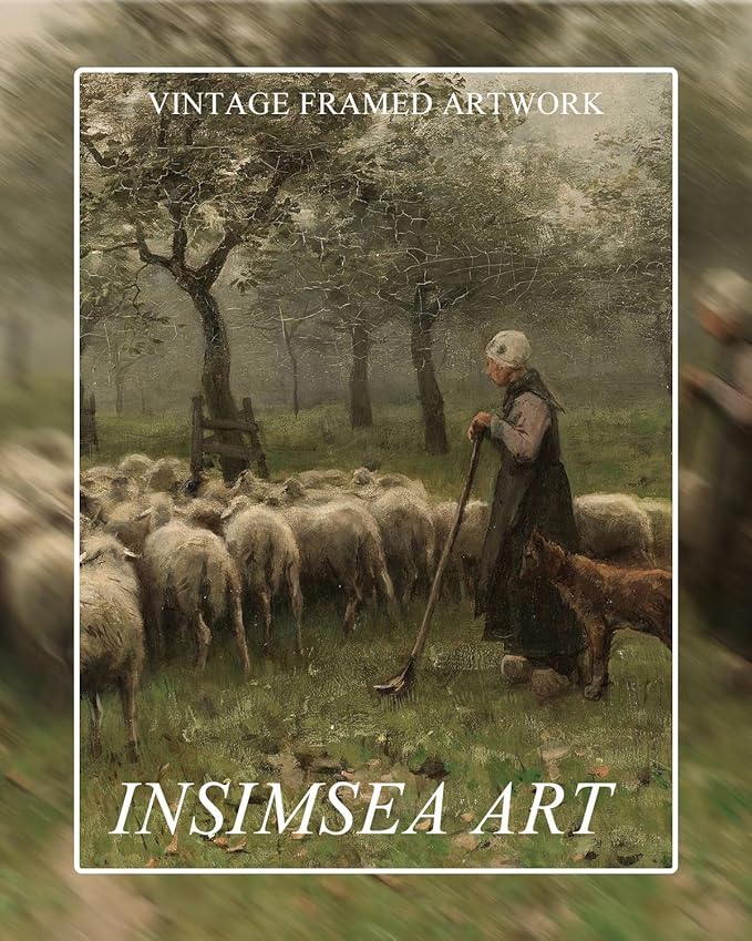 InSimSea Framed Canvas Wall Art, Sheep on the Meadow Oil Painting Prints, Aesthetic Room Decor, Farmhouse & Christian Wall Art, 8x10in