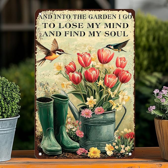 Vintage Tin Sign And Find My Soul Flower Sign Retro Sign for Home Office Kitchen Bar Cafe Garden Wall Decor 8x12 Inch