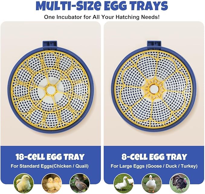 Series III - 18 Egg Smart Automatic Incubator, Full-Stage Adaptive Humidity (Dual-Bottle) & Auto Temp Control, Custom-Interval Auto Egg Turn & Auto Stop, Adjustable Incubation Days, Candler, Alarms