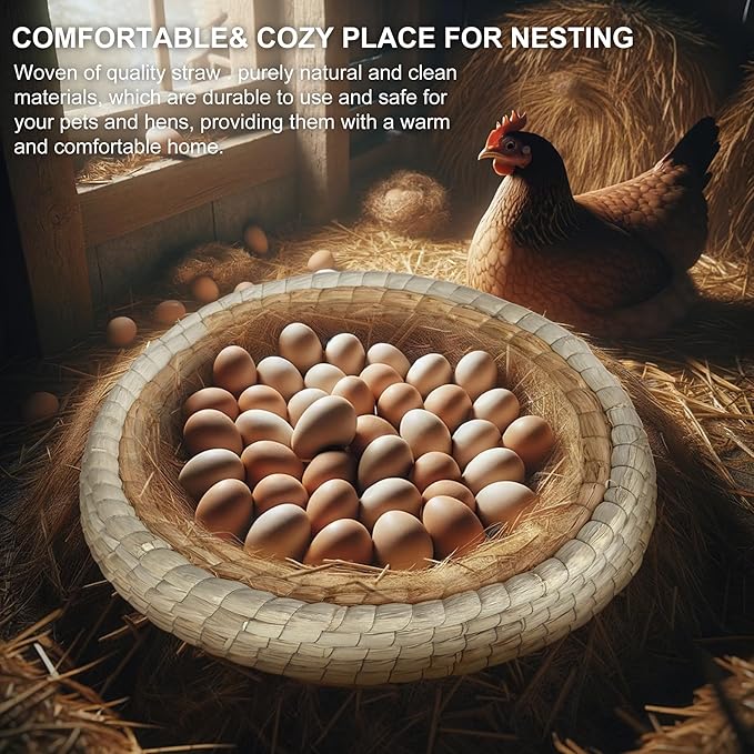 Chicken Nest for Chicken Coop, Handmade Woven Flat Base Straw - 2 Pack 15.5"x15.5"x3.5" Premium Laying Hen Nesting Pads (2 nest)