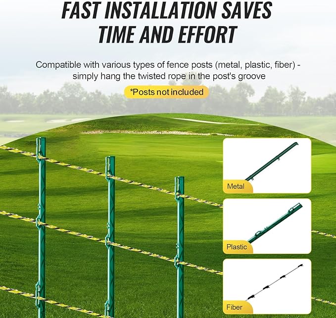 VEVOR Electric Fence Wire, 3366Ft 1026M Portable Polywire, 1/8" Diameter 6 Stainless Steel Strands for Reliable Conductivity and UV, Rust Resistance, Fencing Rope Line for Horse, Cattle, Livestock