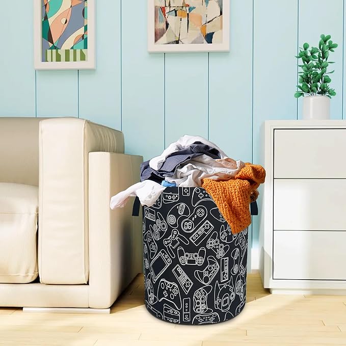 Game Controller Laundry Basket Oxford Cloth Gaming Laundry Hamper With Handle Foldable Portable Clothes Storage Basket 18.9 X 16.5 In Storage Bag For Laundry Room/Bathroom/Bedroom/Dormitories