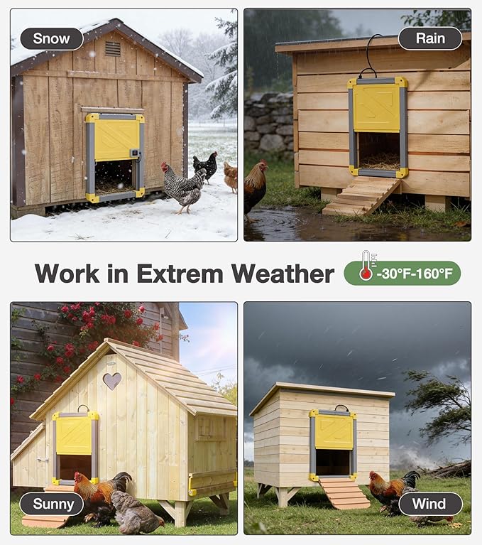 Automatic Chicken Coop Door with Anti-Pinch Detection, Solar Power Supplies, 2" Thickened Aluminum Frame Auto Chicken House Run Door - Grey