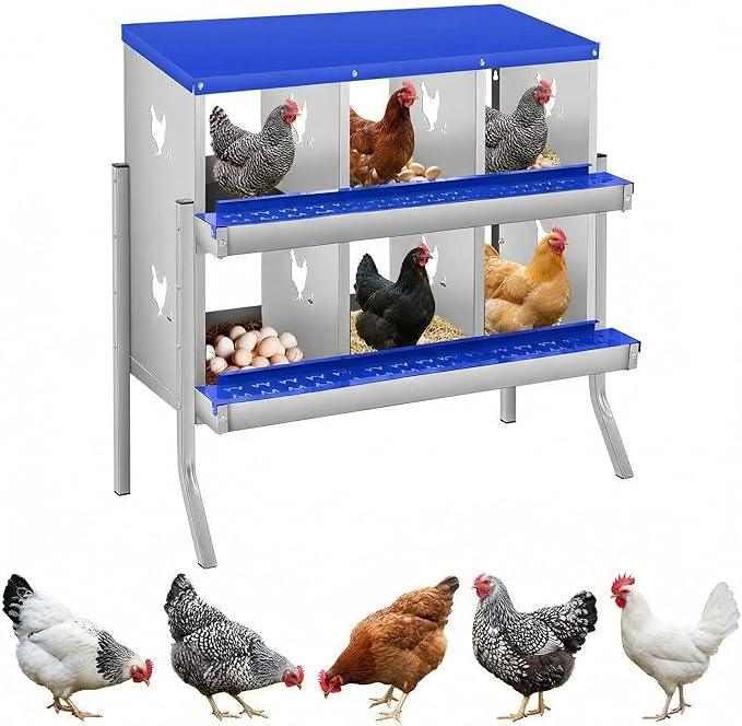 Chicken Nesting Box, 6/8/10 Compartment Metal Nesting Box,Wall Mount Chicken Nesting Boxes for Laying Eggs,Easy Egg Collection,6 Room Nest Boxes for Chickens