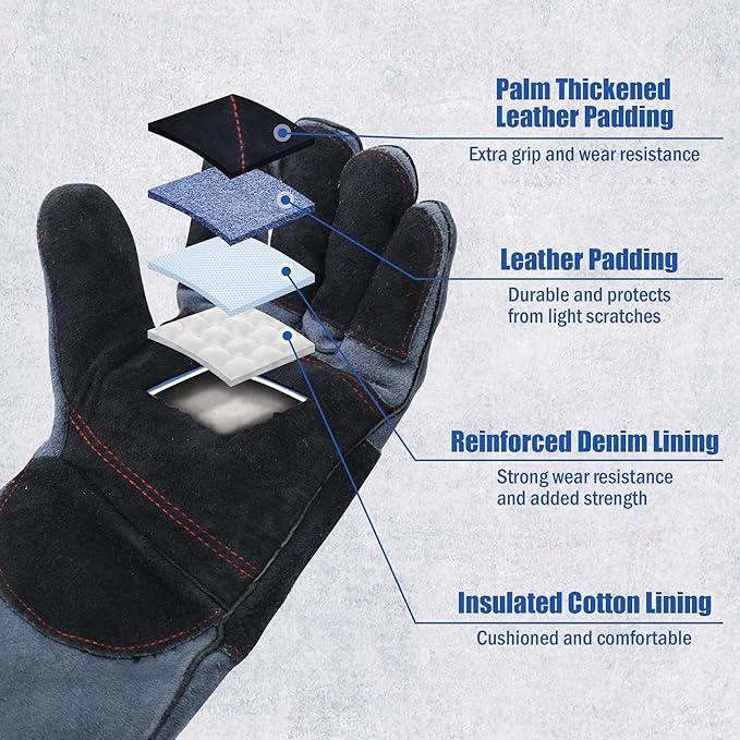 IC ICLOVER Animal Handling Gloves Snake Bite Proof, Double Leather Padding, Anti-bite Dog Cat Bird Reptile Control Protection