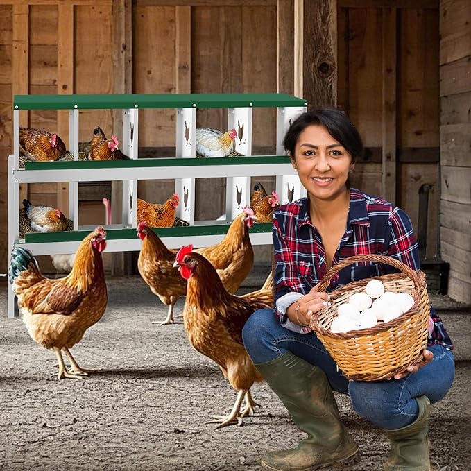 Chicken Nesting Box,10 Compartment Metal Poultry Nest Box Wall Mount, Metal Roll Away Eggs Laying Boxes with Legs, Easy Egg Collection, Easy Cleaning,10 Room Chicken Coop for Hens