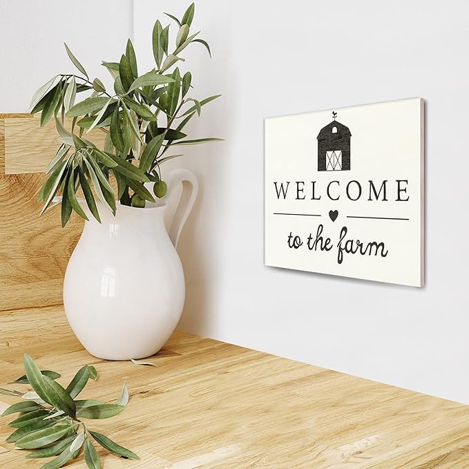 JennyGems Welcome To the Farm Wooden Sign, Barn Gifts, Rustic Farmhouse Decorations Wall Hanging, White