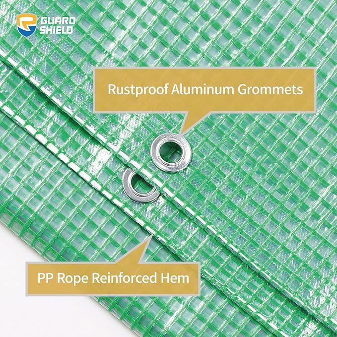 GUARD SHIELD Clear Green Tarp Heavy Duty 10x10 Feet Waterproof for Greenhouse Outdoor Garden Poly Cover UV Resistant 3x3 Weave 10mil