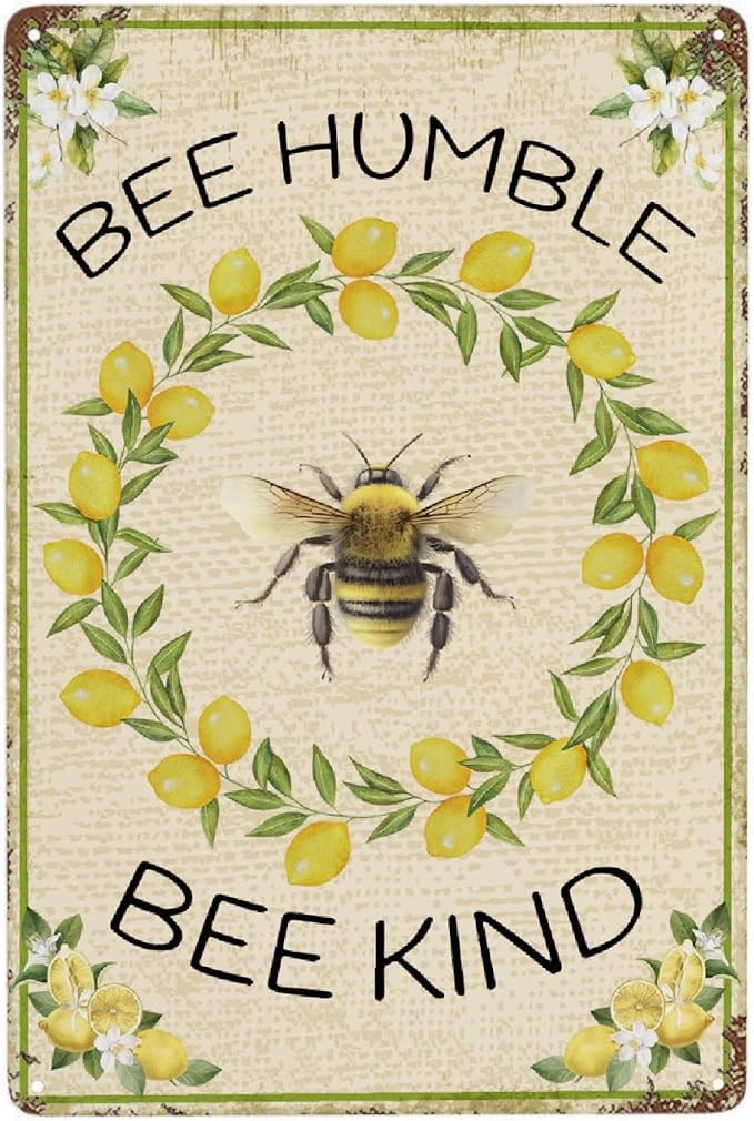 Lemon Vintage Metal Poster Bee Humble Garden Sign Decorative Outdoor-Retro Aluminum Metal Tin Sign Wall Decor Art Gift for Home Outside Farm Garden Garage Outdoor, 12''x 8''
