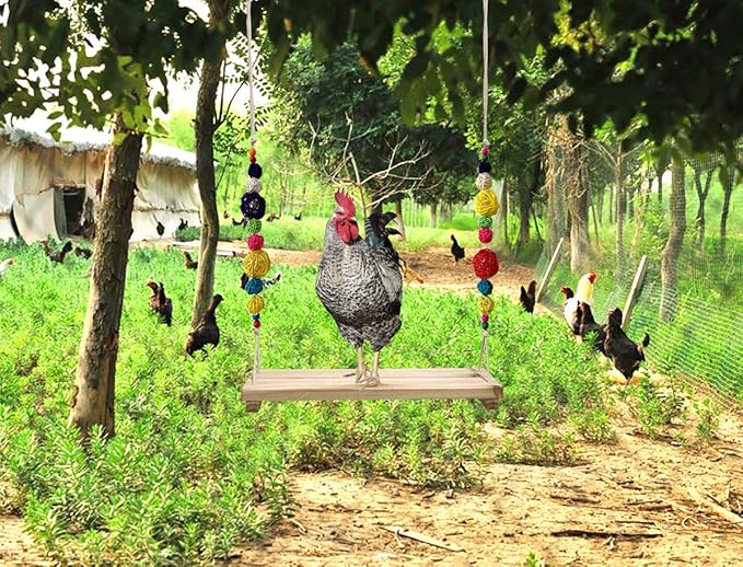 Vehomy Chicken Swing and Perch - Handmade Wood Stand Coop Toy for Hens - Accessories Ladder for Poultry Run - Large Bird Parrot Hen Macaw Rooster Chick Toy