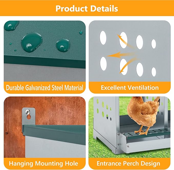 Nesting Box for Chickens Laying Eggs,Roll Away Chicken Nesting Boxes with 6 Compartment,Wall Mountable Metal Chicken Nesting Box,Roll Out Nesting Boxes for Hens,Green