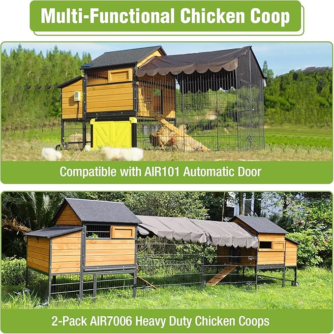 GUTINNEEN Large Chicken Coop with Metal Frame, Mobile Hen House with Wheels, Portable Poultry Cage with Run, Nesting Box, Waterproof Cover for 4-6 Chickens, Ducks