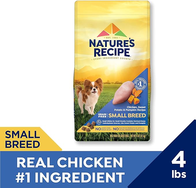 Nature's Recipe Grain Free Small Breed Dry Dog Food, Chicken, Sweet Potato & Pumpkin Recipe, 4 lb. Bag