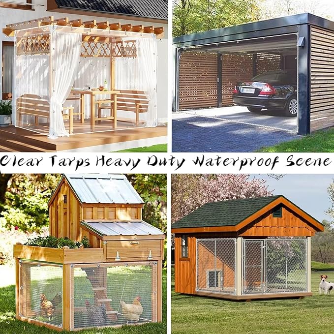 Clear Tarp 9ft x 12ft Clear Tarps Heavy Duty Water Resistant,14Mil Thickened Transparent Tear Resistant PVC Vinyl Tarpaulin Enclosurewith Grommets Reinforced Edges for Patio