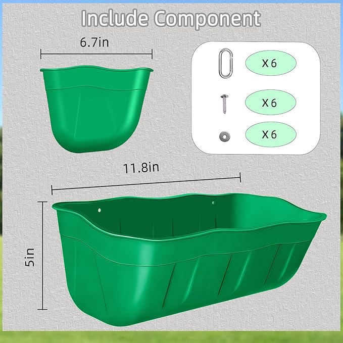Chicken Feeder Waterer,Hanging Goat Feeders,Feed Trough 3.5 Quart 3 Pack,Hanging Fence Feed Trough for Poultry Livestock,Green