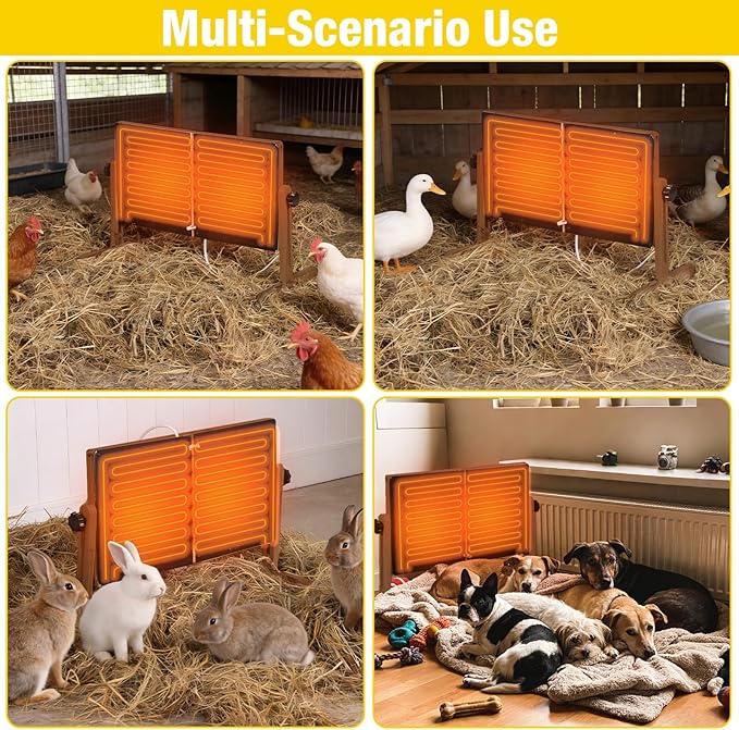 Aivituvin Foldable Chicken Coop Heater for Winter, 120w Large Size Waterproof Chicken Heater for Coop, Radiant Heat Chicks Coop Heater with 2 Heating Plates, Adjustable Temp 70~190℉ (Dark Brown)