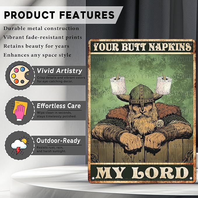 Vintage Tin Sign Your Butt Napkins My Lord Retro Wall Decor Decorations for Home Funny Poster Indoor Store Cafe Toilet Bathroom Restroom Bar Pubs Farmhouse Farm Shop Man cave 12 * 16inch