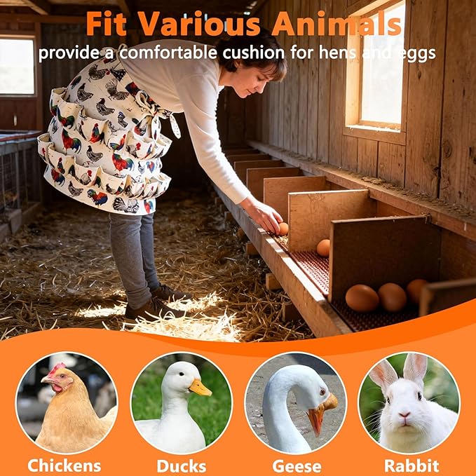 INNOLAND 6 Pack Ultra Soft Washable Chicken Nesting Pads & Egg Collecting Apron with 12 Pockets, 12" x 12" Reusable Laying Box Pads, Soft TPE Mats, Egg Protector for Nesting Boxes and Coop Bedding