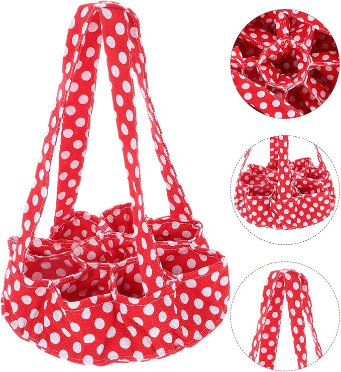 Cabilock Egg Collecting Basket with 9 Pockets Red Polka Dot Fabric Egg Gathering Pouch for Chicken Duck for Home and Garden Use