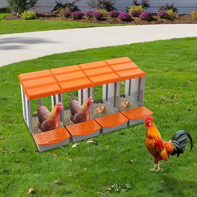 Chicken Nesting Boxes 4 Compartment PP Nesting Box with Inclined Nesting Boxes & Vented Holes Wall Mount Chicken Laying Boxes for Chicken Coop (Orange)