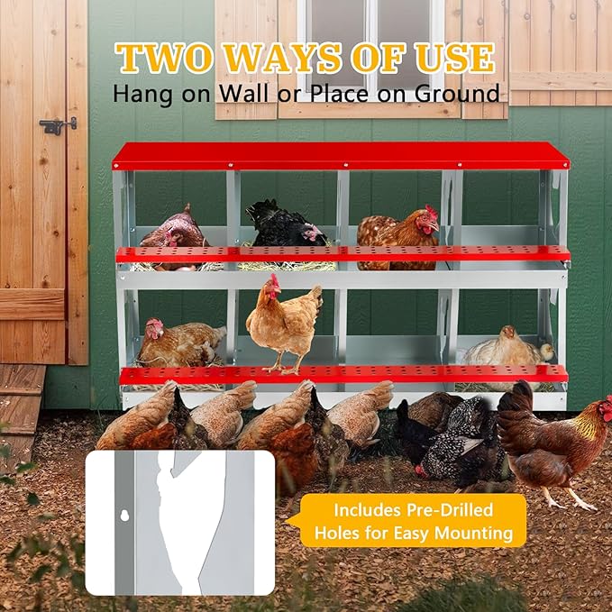 Chicken Nesting Box for Laying Eggs,Wall-Mountable Chicken Coop Nesting Boxes,8 Hole Roll Away Nesting Boxes,with Large Vented Holes,for Chickens,Ducks,Large Egg Laying Boxes (Red 8 Hole)