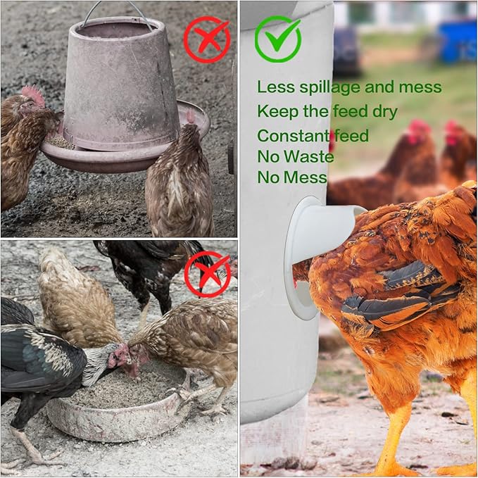 DIY Automatic Chicken Feeders and Waterer Set No Waste，Rain Proof Poultry Feeder Kit for Buckets,Barrels,Bins,Troughs