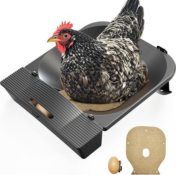 Roll Away Chicken Nesting Box,Lockable Fake Egg & Jute Pad – 2-Height Adjustable Slope – Fits Inside 14"+ Coops – Small to Medium Breeds(1PC)