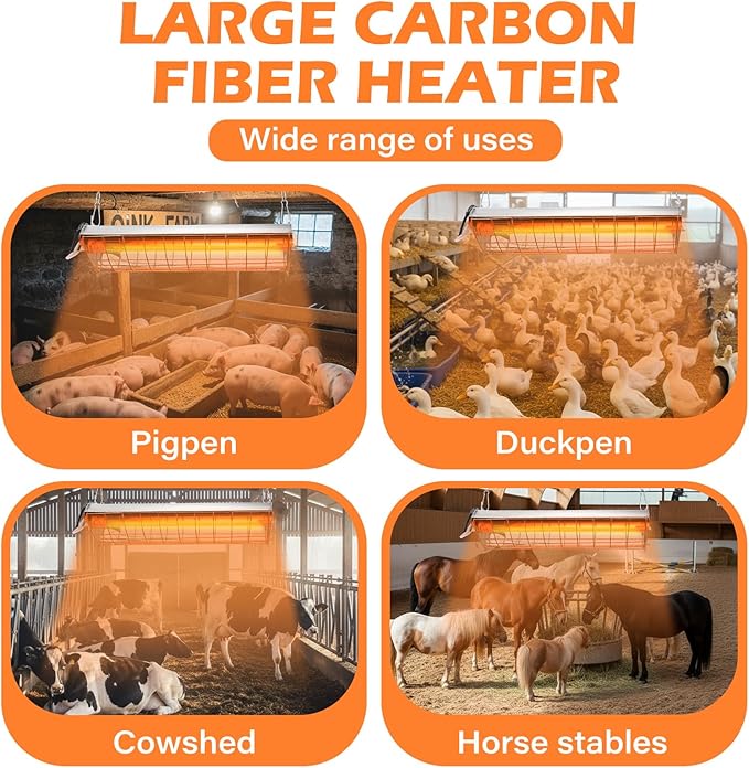 Large Chicken Coop Heater for Winter 16'' Width 400w Carbon Fiber Hanging Light Heated for Chicks, Brooder Heating Lamp, Adjust 2 Mode Temp and Hanging Height for Coop Dogs Pets Accessories