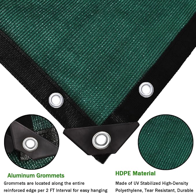 90% Heavy Duty Shade Mesh Tarp Shade Cloth Taped Edge with Grommets - for Outdoor Plant Cover,Patio,Tomatoes Barn Kennel,Greenhouse (Green, 10 ft X 10 ft)