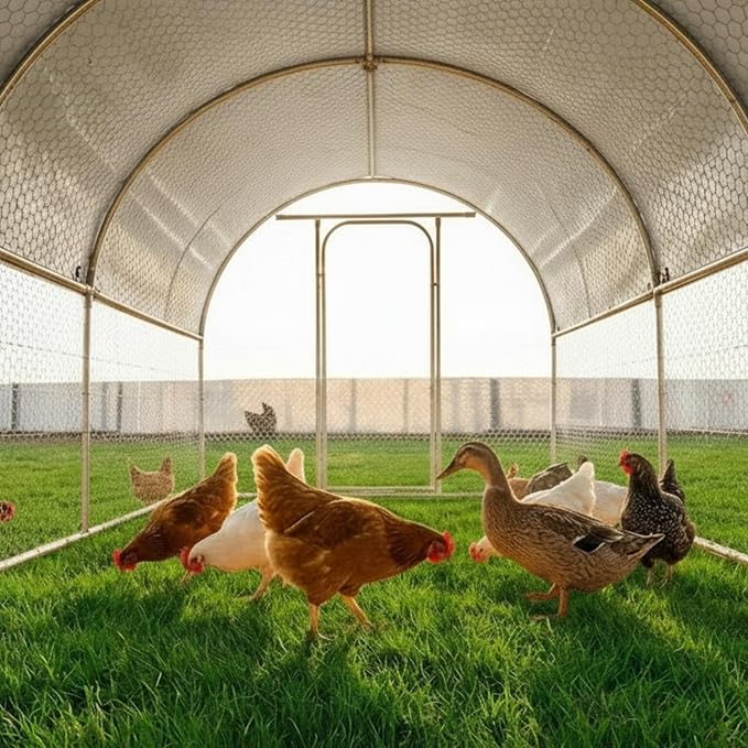 Large Metal Chicken Coop, Walk-in Chicken Run for Yard with Waterproof UV Cover, Rounded-Top Poultry Cage for Quails, Ducks, Geese and Rabbits, 9.8 x 6.6 x 6.8 ft