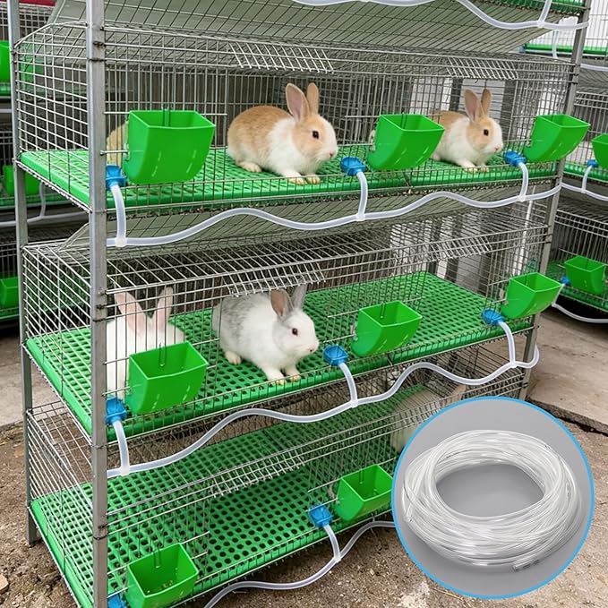 50PCS Automatic Water Rabbit Nipple Drinker Feeders for Rabbit Guinea Pig Ferret Rat Mouse Poultry Watering System (5/16" ID PVC Tubing, 32 Feet)