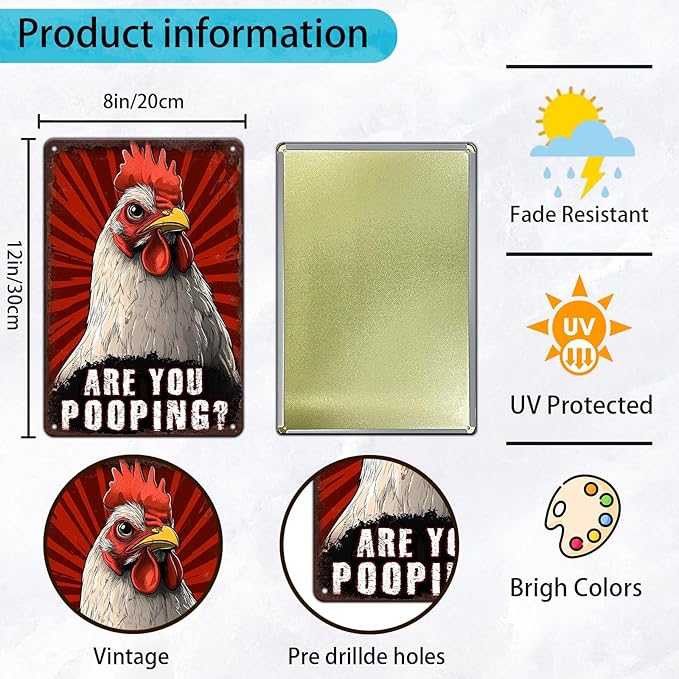 Funny Chicken Signs Chicken Humor Are You Pooping Aluminium Sign Metal Chicken Signs Decor Home Ktichen Farm Are Wall 12x8 Inch Vintage Chicken Signs For Coop Metal Tin Signs Poster