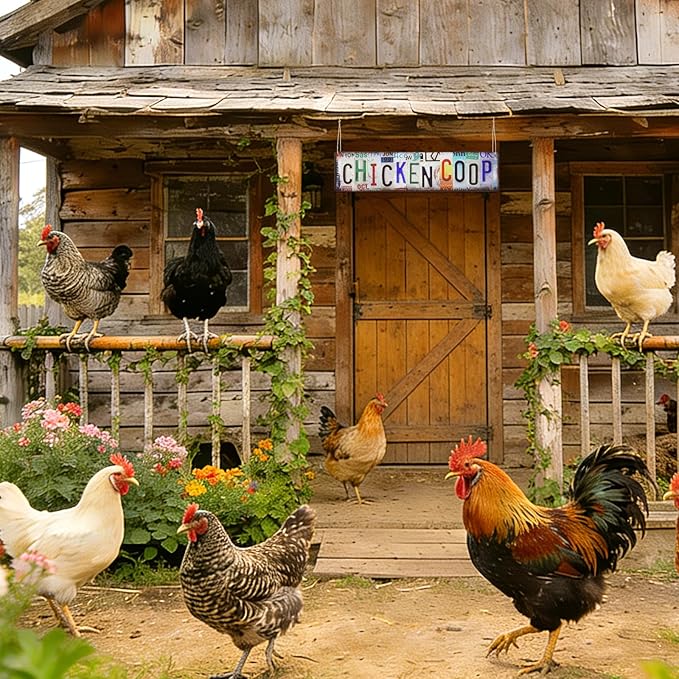 Chicken Coop Signs, Vintage Chicken Signs for Coop, Personalized Metal Chicken Sign for Farmhouse Door Fence Wall Decor, Rustic Chicken Coop Accessories Gifts for Hen Rooster Lovers