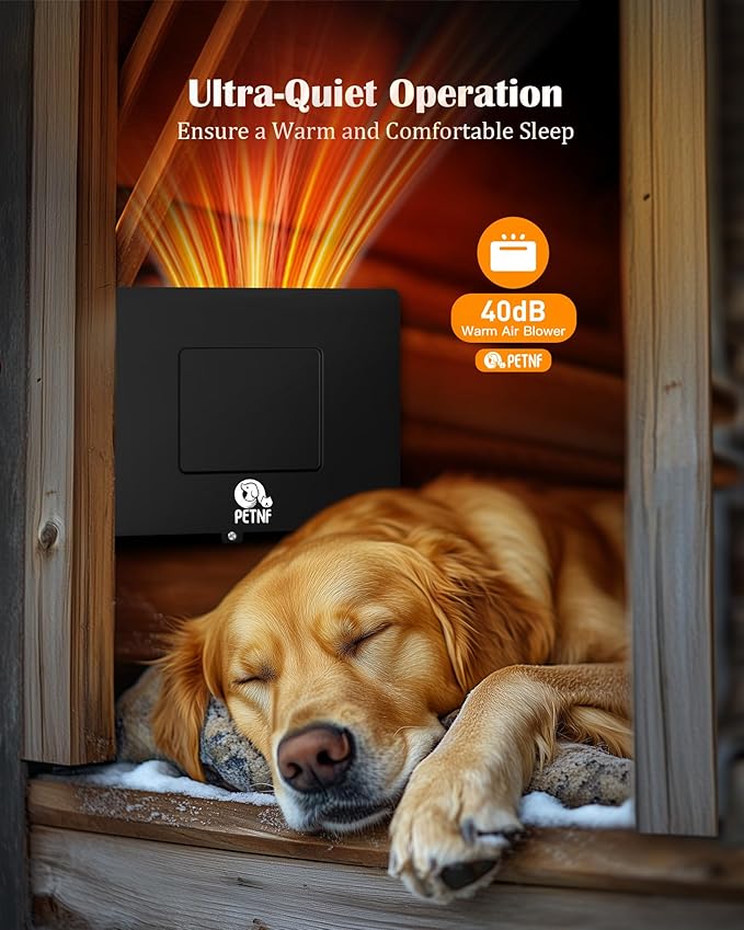 PETNF Dog House Heater, 32℉-122℉ Temp Control, Near-Silent No Fan & 30% Energy-Save ECO Mode, Overheat Protection & 6.6ft Chew-Resistant Cord, Outdoor Dog House/Chicken Coop, Puppies/Preg/Senior Dogs